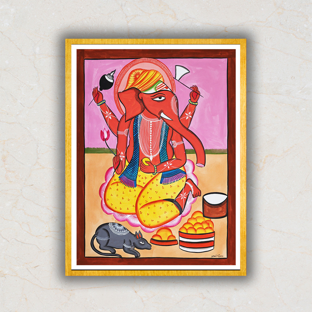 Lord Ganesha Kalighat Art Painting For Home Wall Art Decor