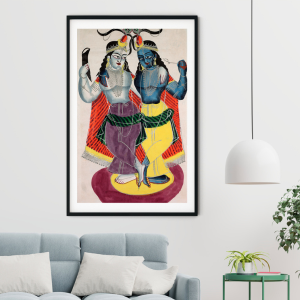 Kalighat Painting - Balarama and Krishna Kalighat Painting 1