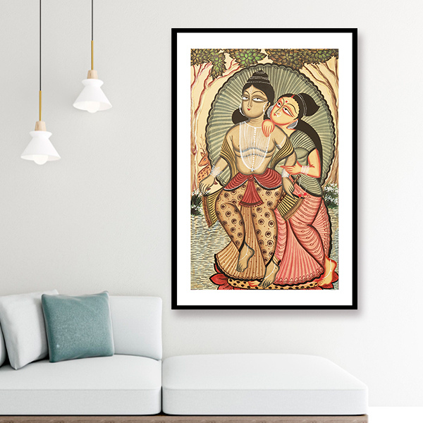 Vishnu and Laxmi ji Kalighat Art Painting For Home Wall Art Decor