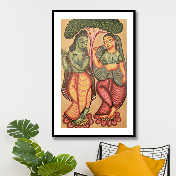 Krishna Serenading Radha Kalighat Painting 1