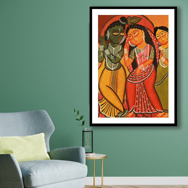 Radha Krishna & Gopi Kalighat Painting