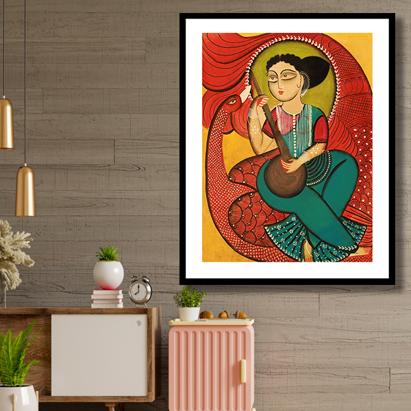 Goddess Saraswati Kalighat Painting 5