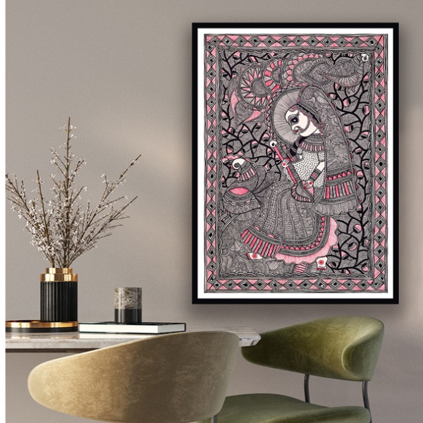 Goddess Saraswati Madhubani Art Painting For Home Wall Art Decor