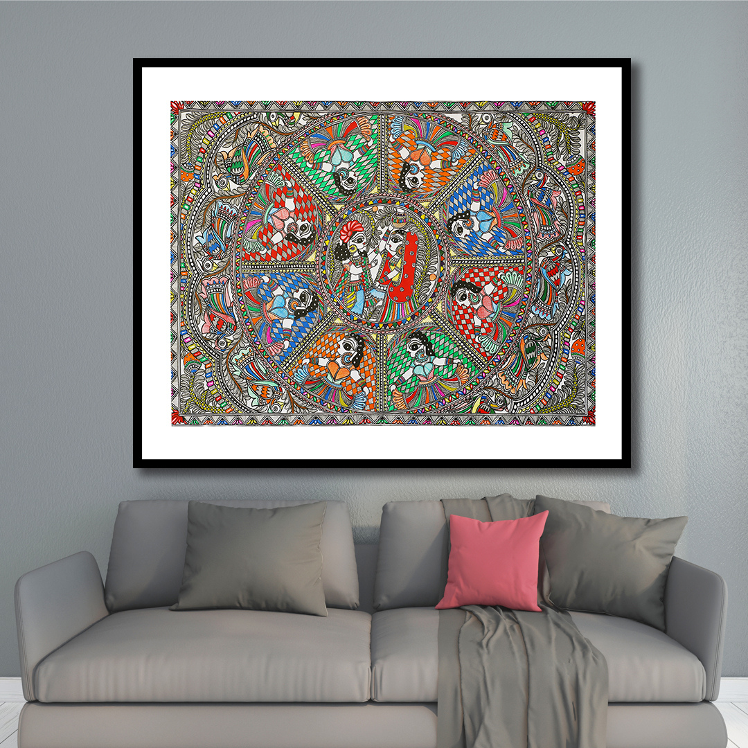 Krishna and Radha Madhubani Art Painting For Home Wall Art Decor 1