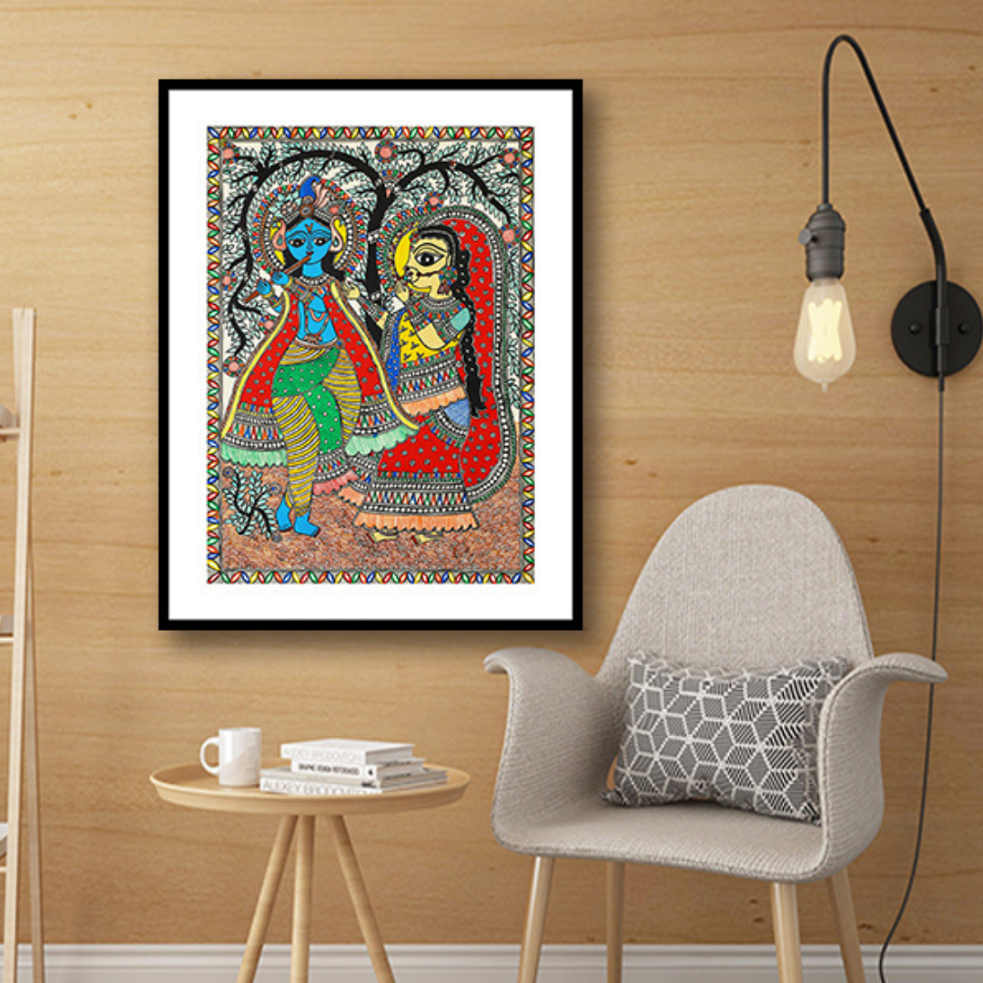 Krishna and Radha Madhubani Art Painting For Home Wall Art Decor 2