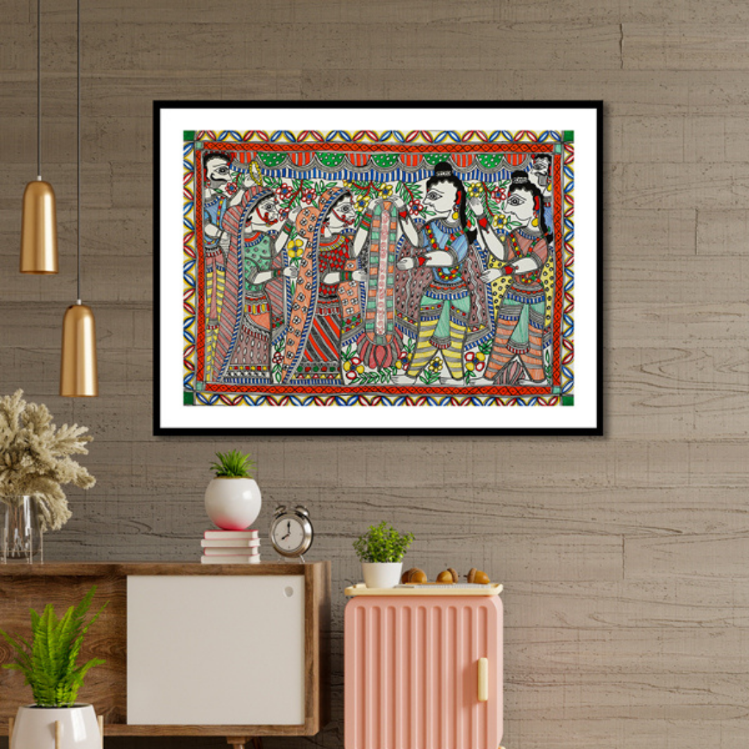 Ram Sita Madhubani Art Painting For Home Wall Art Decor