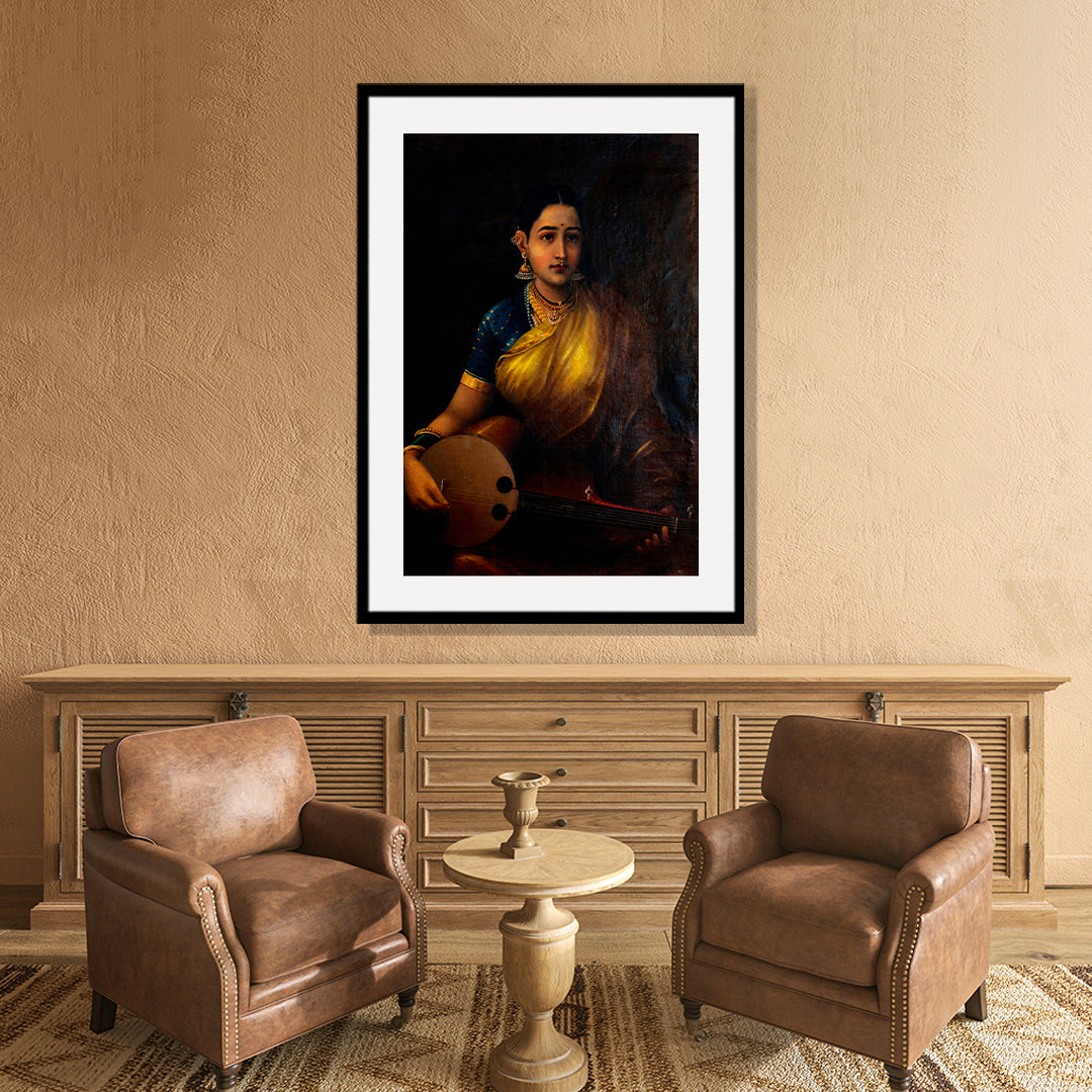 Raja Ravi Varma Artwork Painting - Lady Playing The swarbat