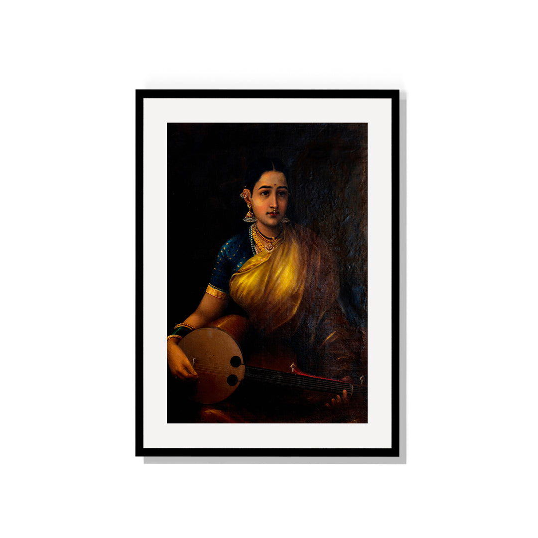 Raja Ravi Varma Artwork Painting - Lady Playing The swarbat