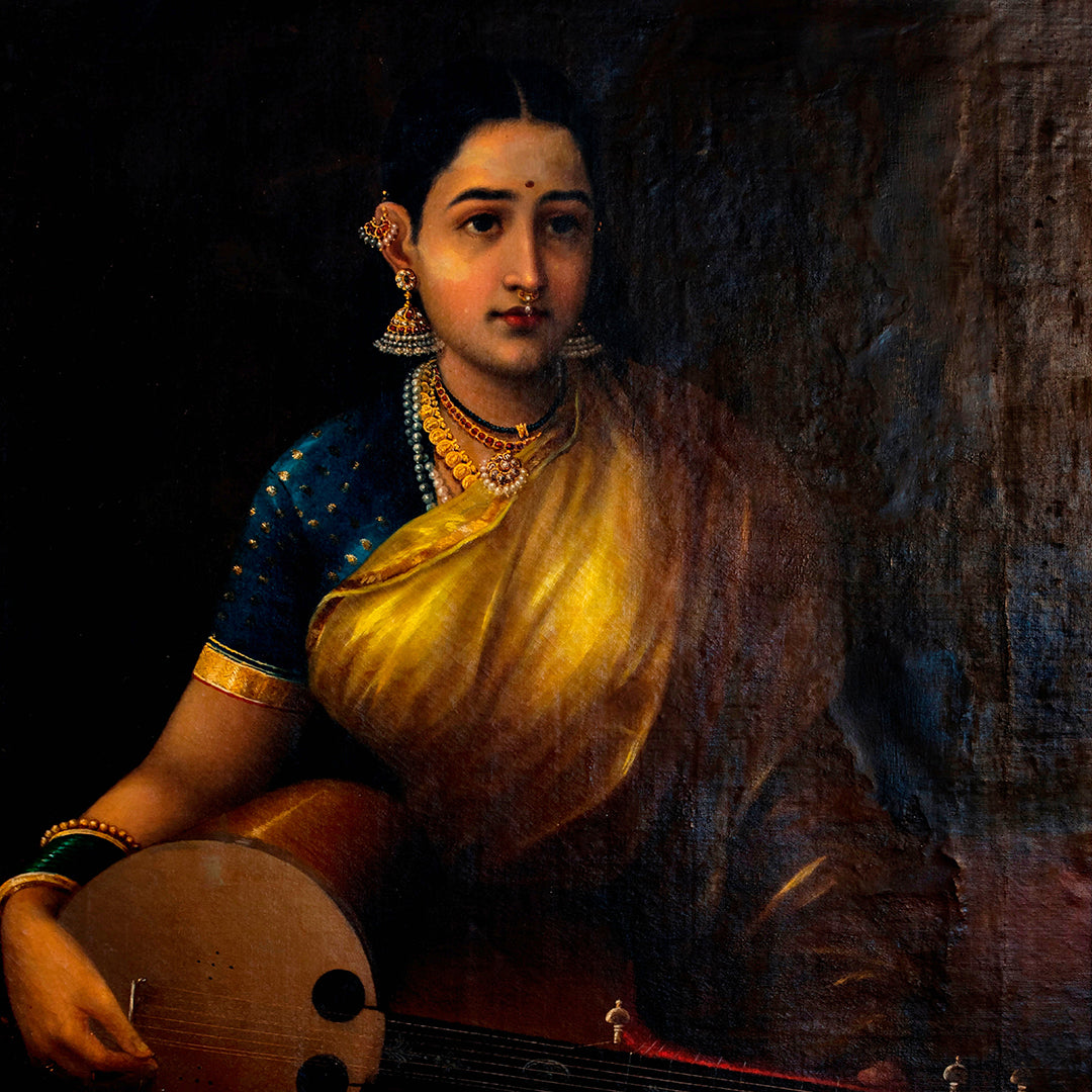 Raja Ravi Varma Artwork Painting - Lady Playing The swarbat