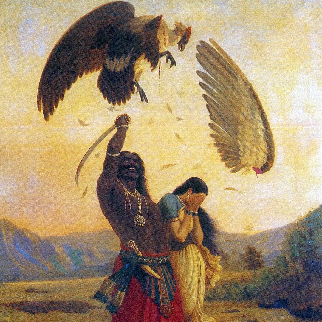 Raja Ravi Varma Artwork Painting - Jatayu vadha, 1906