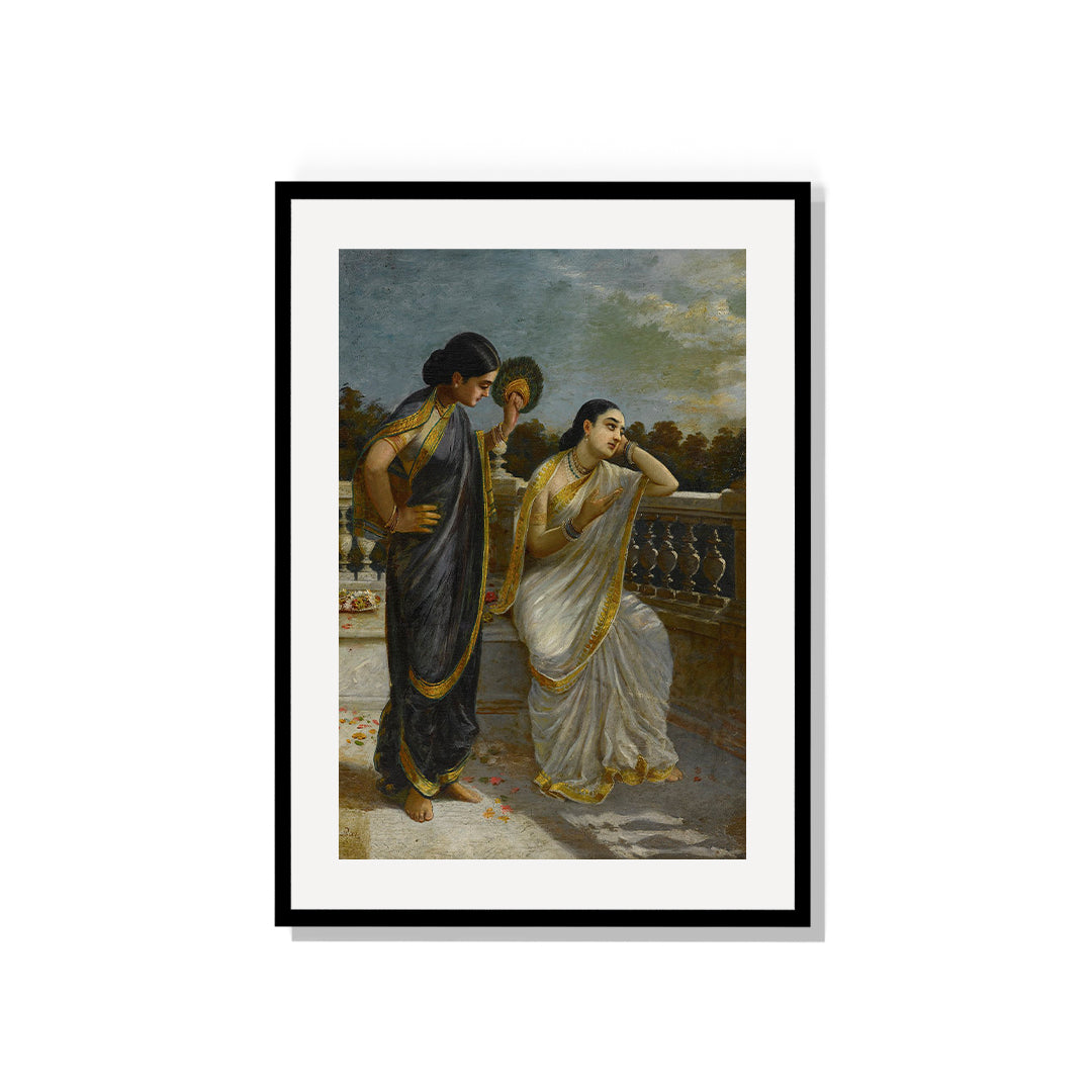 Raja Ravi Varma Artwork Painting - Ladies in the moonlight