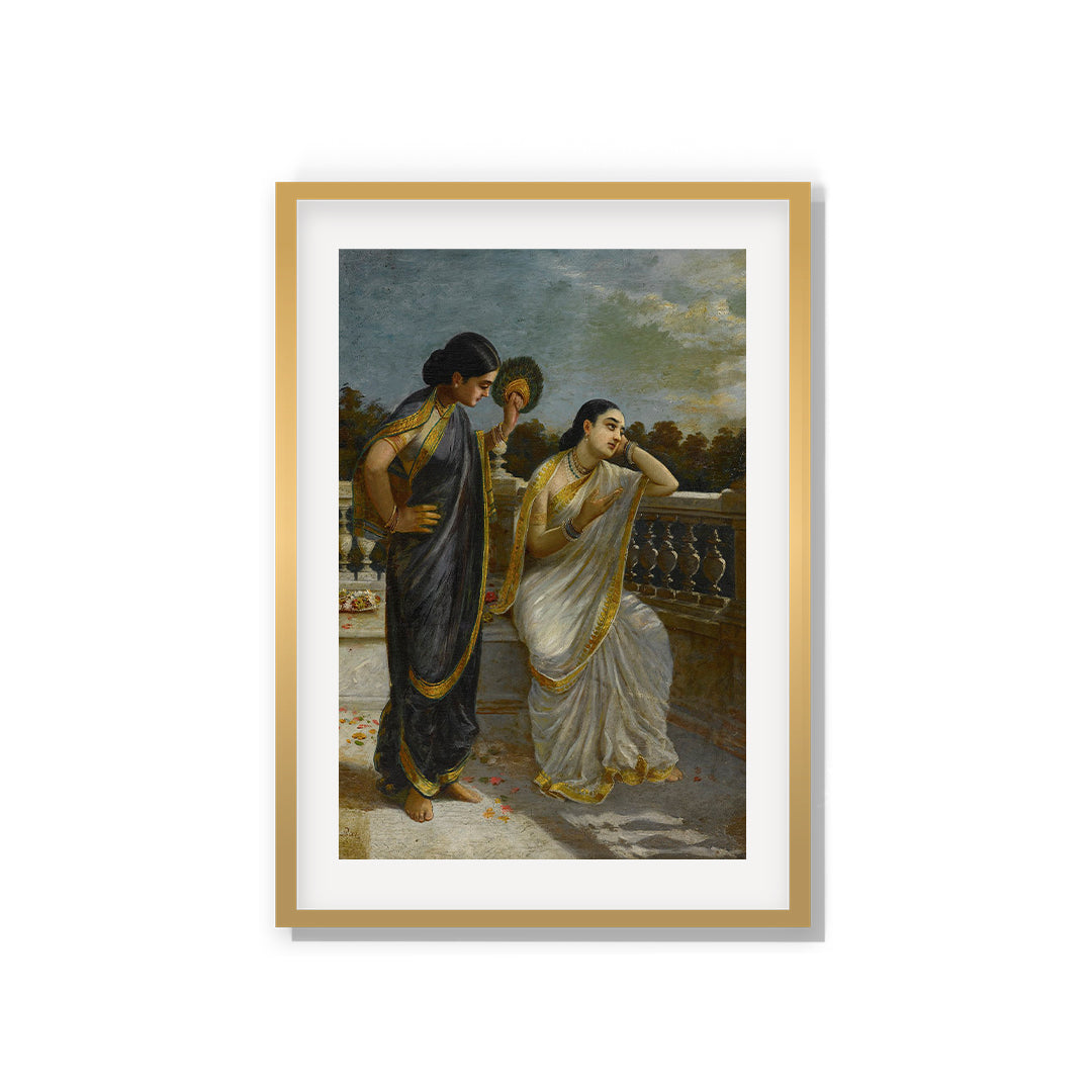 Raja Ravi Varma Artwork Painting - Ladies in the moonlight