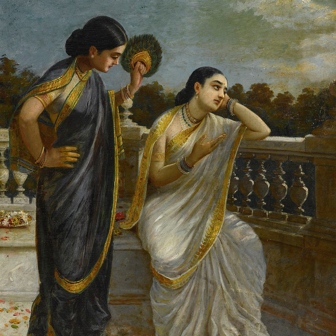 Raja Ravi Varma Artwork Painting - Ladies in the moonlight