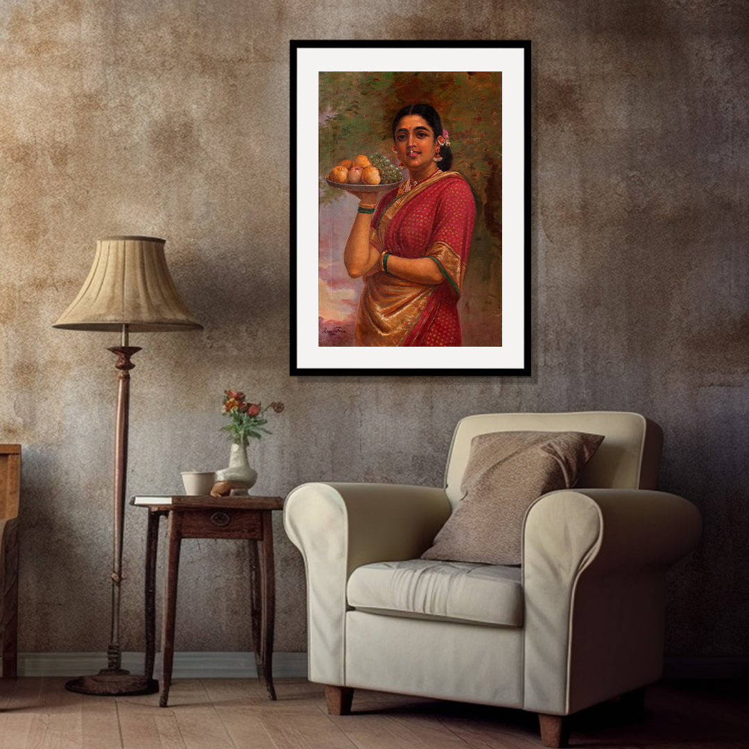 Raja Ravi Varma Artwork Painting - Lady with fruit-tray