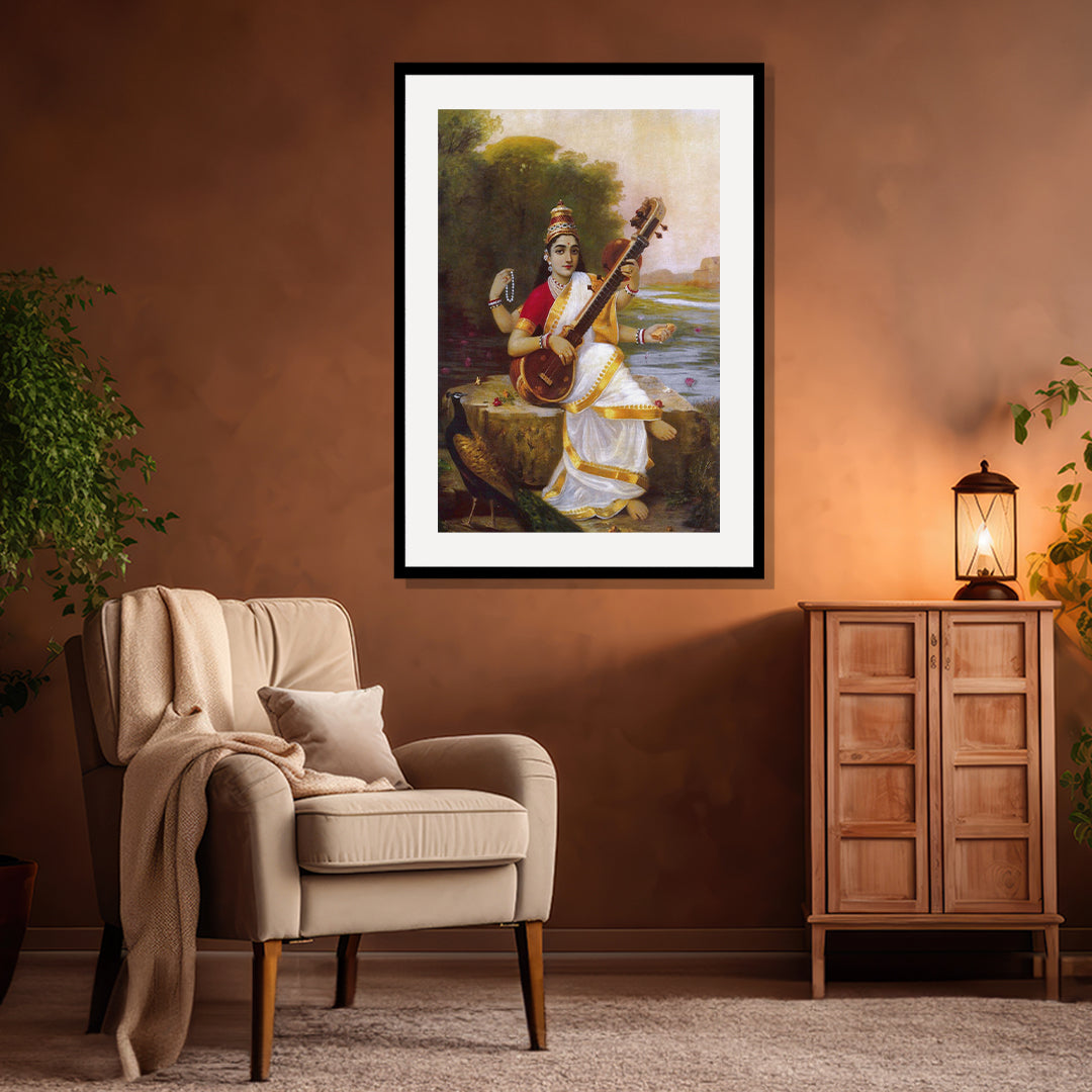 Raja Ravi Varma Artwork Painting - Saraswati