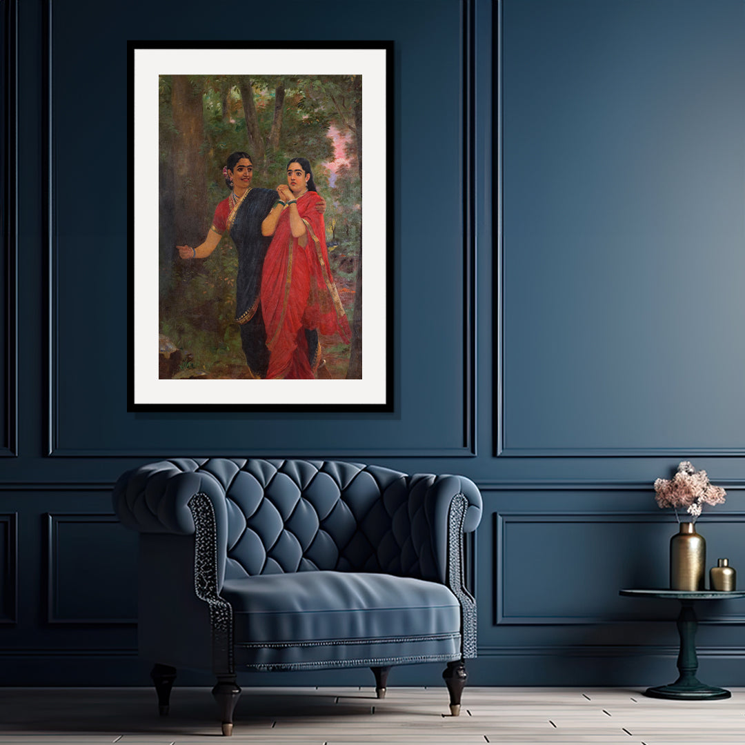 Raja Ravi Varma Artwork Painting - Simhika leads Sairandari to Keechaka