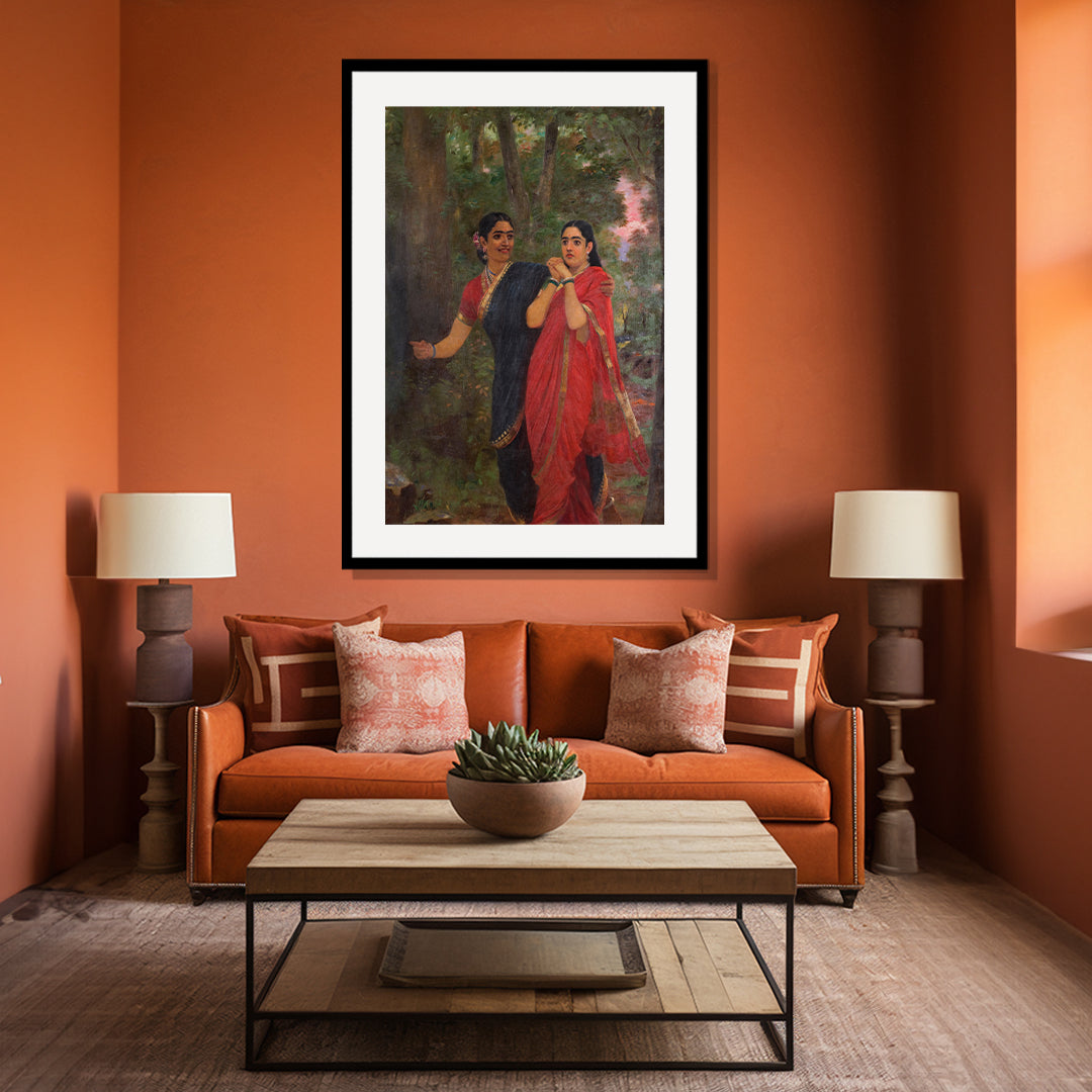 Raja Ravi Varma Artwork Painting - Simhika leads Sairandari to Keechaka