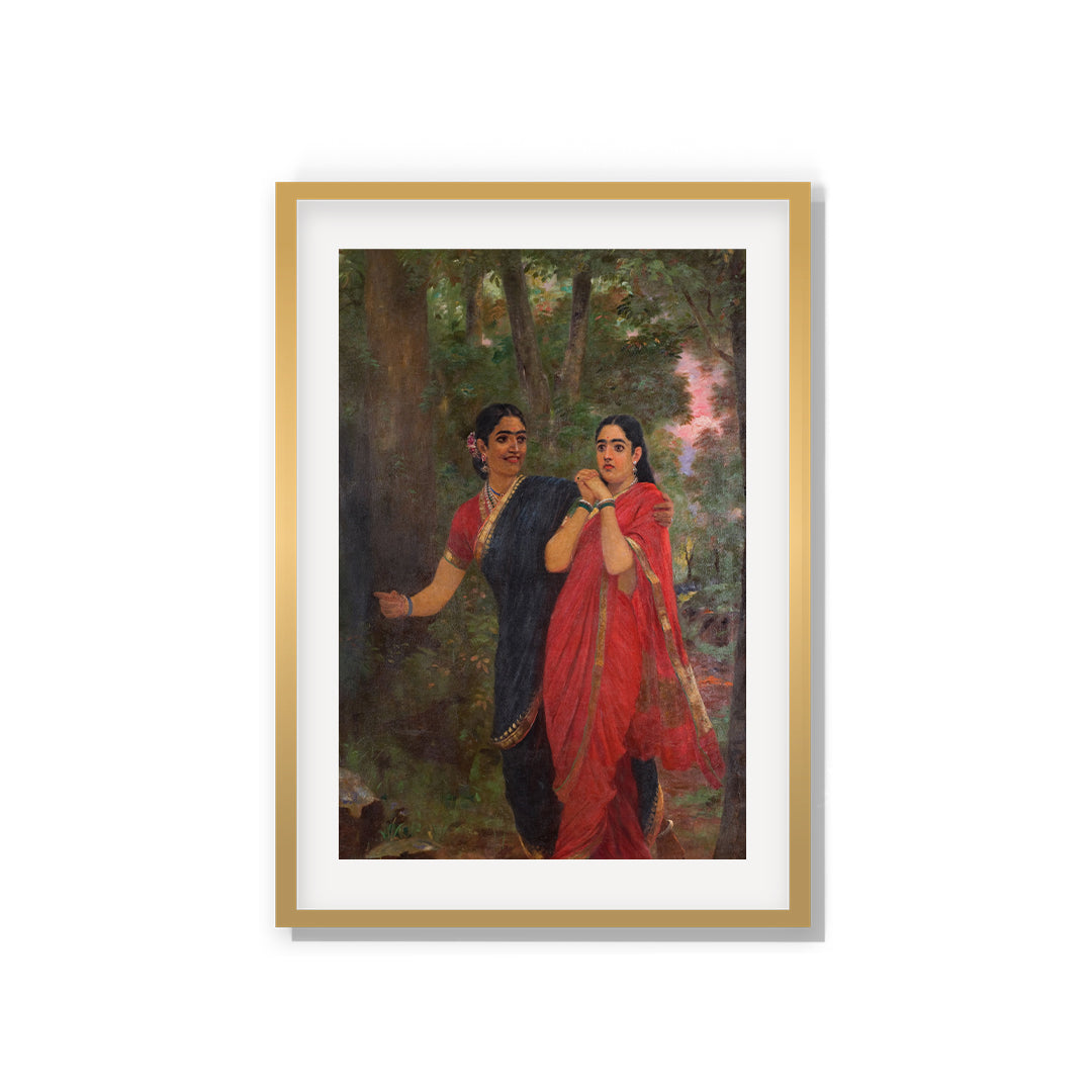 Raja Ravi Varma Artwork Painting - Simhika leads Sairandari to Keechaka