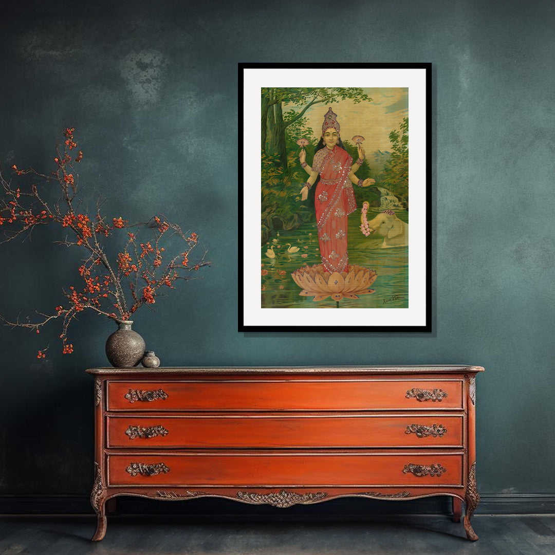 Raja Ravi Varma Artwork Painting - Lakshmi Embellished