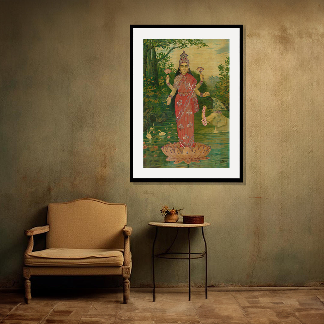 Raja Ravi Varma Artwork Painting - Lakshmi Embellished