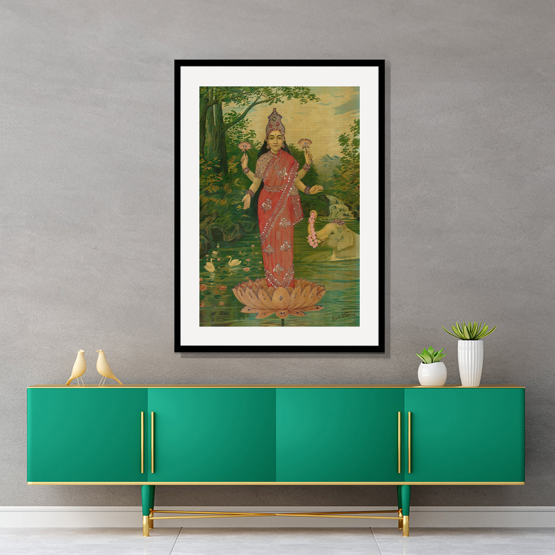 Raja Ravi Varma Artwork Painting - Lakshmi Embellished