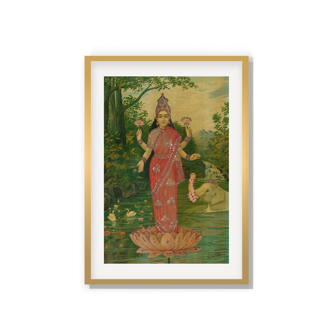 Raja Ravi Varma Artwork Painting - Lakshmi Embellished