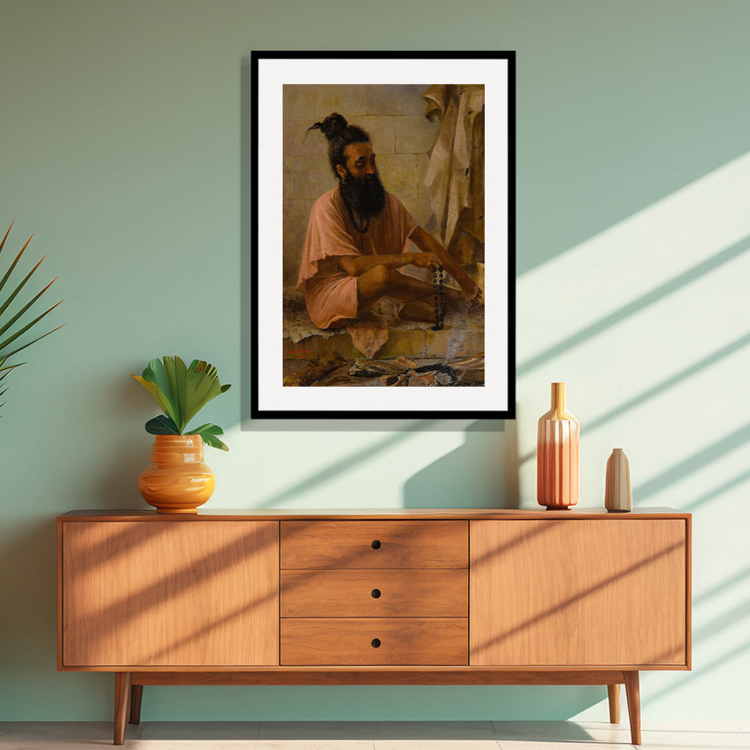 Raja Ravi Varma Artwork Painting - Vishvamitra, an ancient Hindu sage, in deep meditation