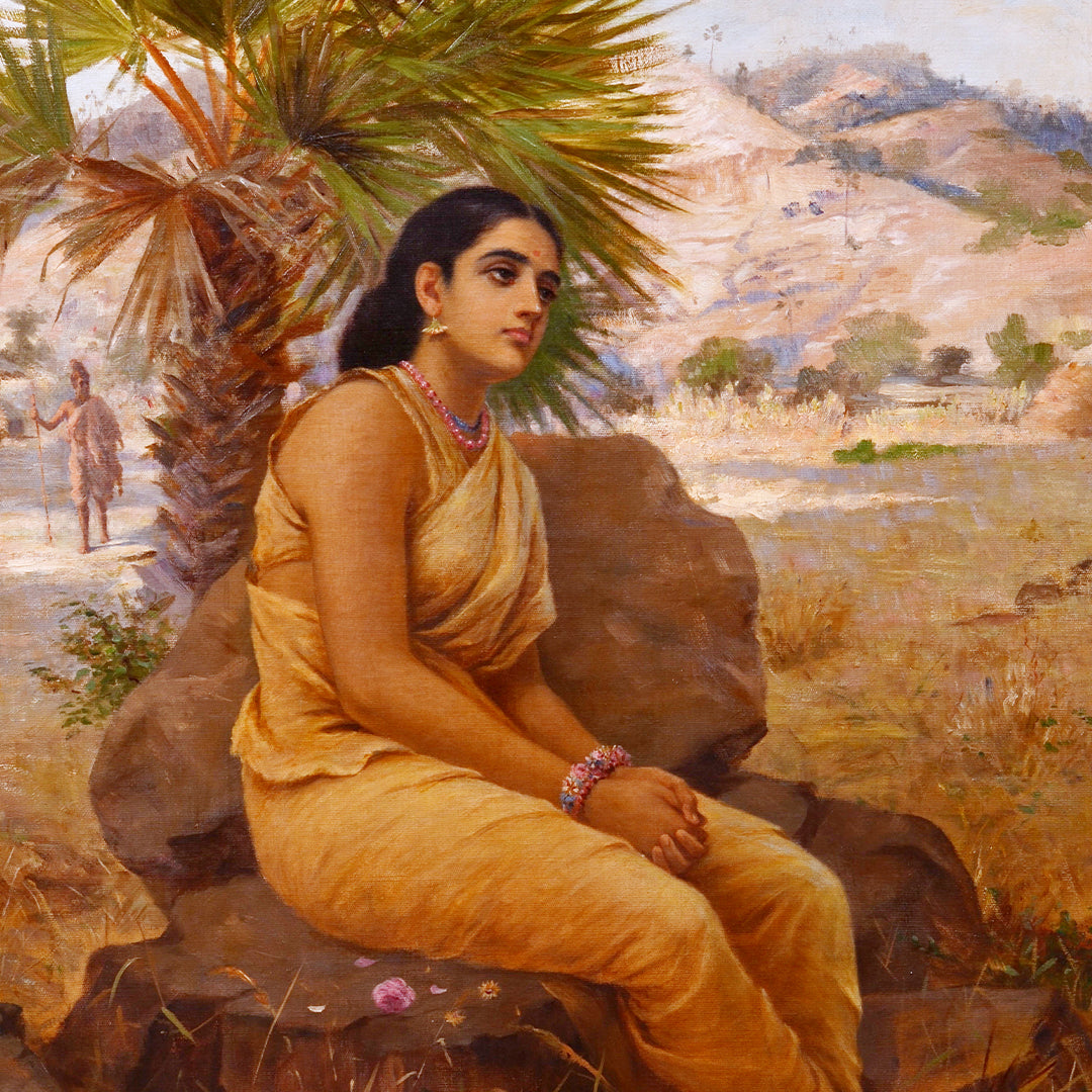 Raja Ravi Varma Artwork Painting - Shakuntala lost in thoughts