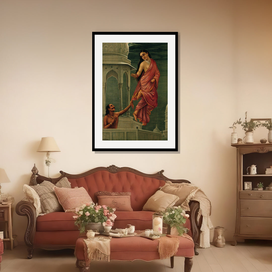 Raja Ravi Varma Artwork Painting - Urvashi abandons Pururavas