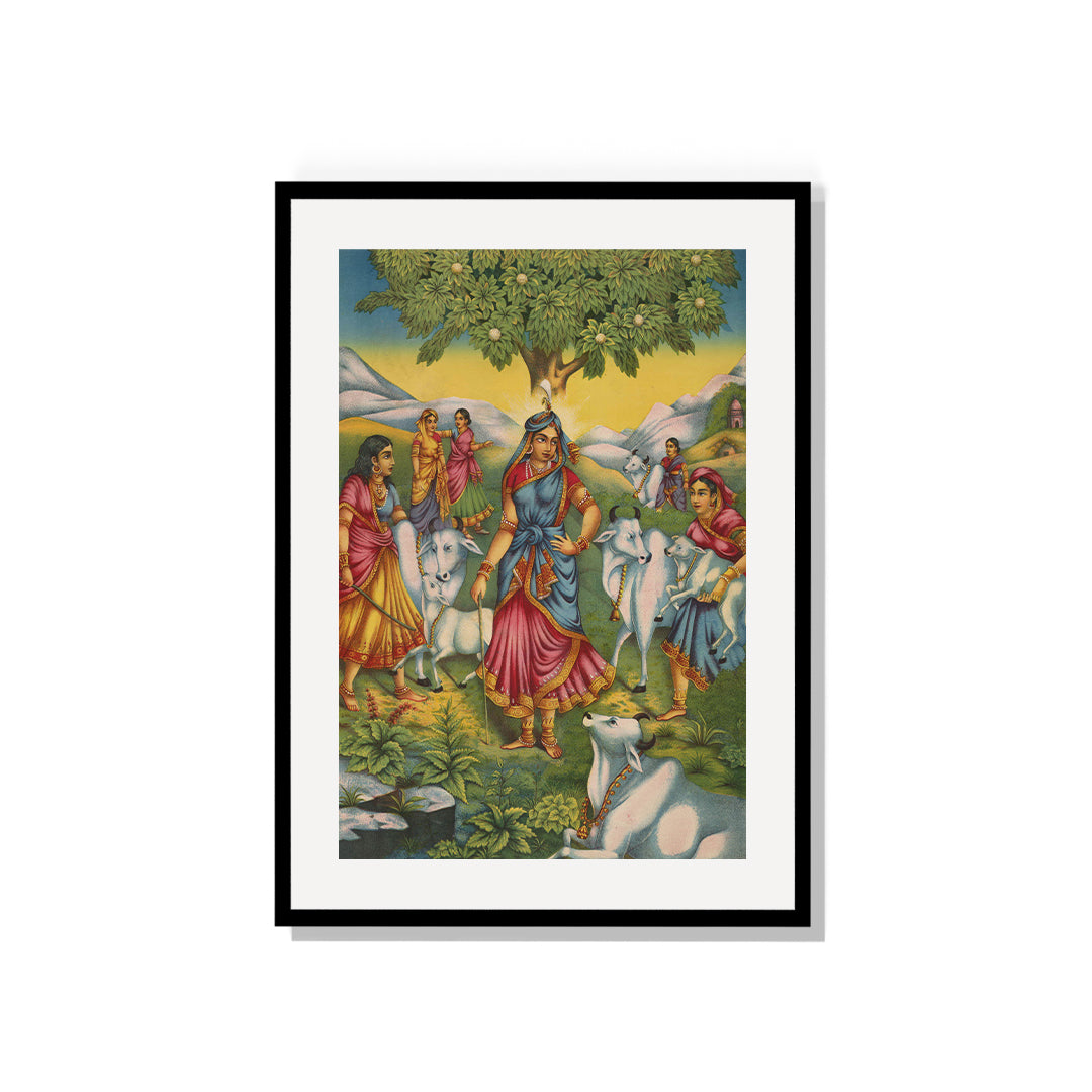 Raja Ravi Varma Artwork Painting - Radha tending cows in Vrindavan