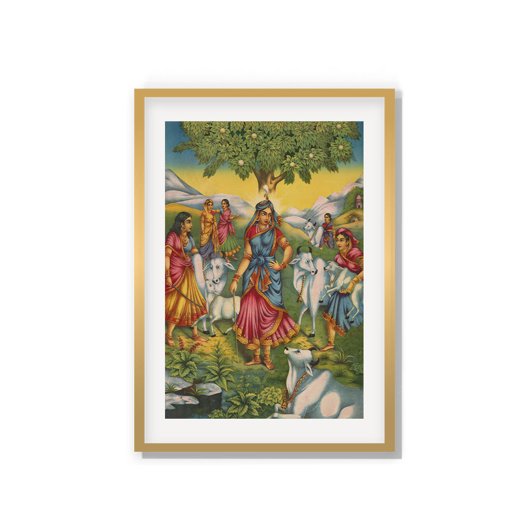 Raja Ravi Varma Artwork Painting - Radha tending cows in Vrindavan