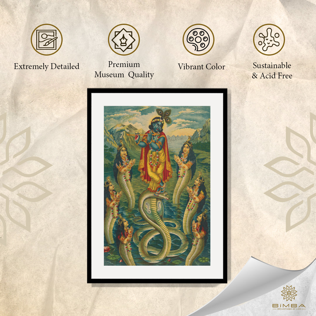 Raja Ravi Varma Artwork Painting - Krishna subduing Kaliya